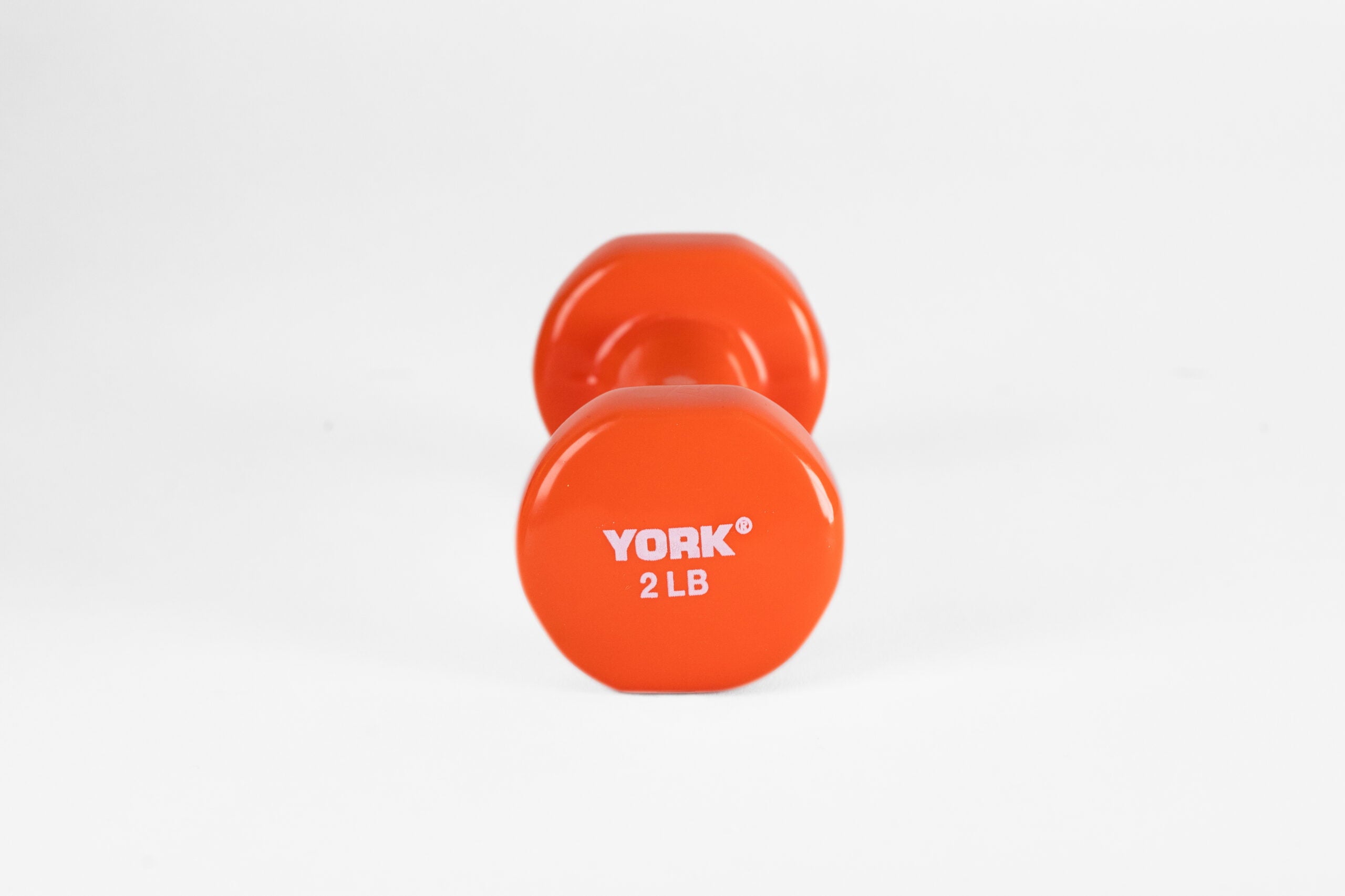YORK 2 lb orange vinyl dumbbell - side view