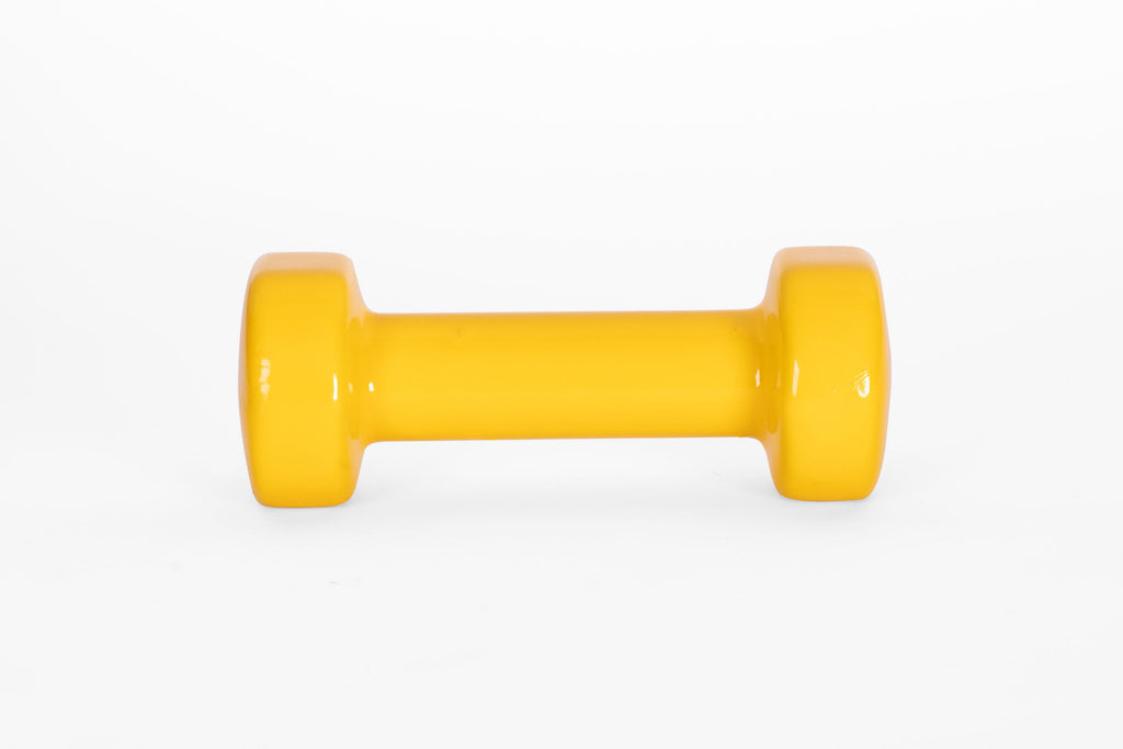 YORK 4 lb yellow vinyl dumbbell - front view