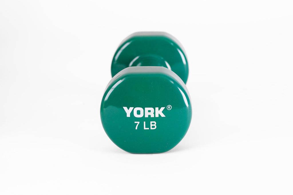 YORK 7 lb green vinyl dumbbell - side view