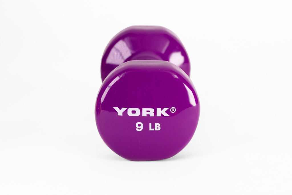 YORK 9 lb purple vinyl dumbbell - side view