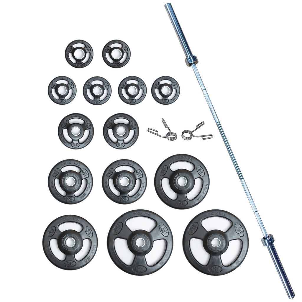 YORK® 300lb Iso-Grip Rubber-Encased Steel Olympic Plate Set