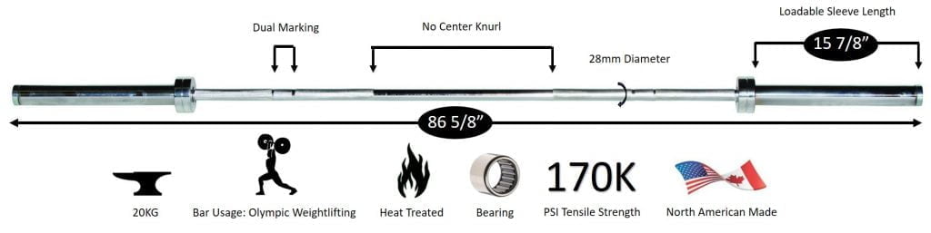 Men's North American Chrome Olympic Training Weight Bar