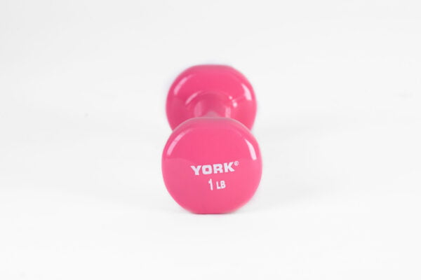 YORK 1 lb pink vinyl dumbbell - side view