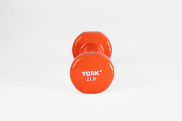 YORK 2 lb orange vinyl dumbbell - side view