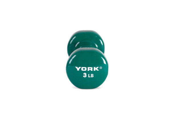 YORK 3 lb green vinyl dumbbell - side view