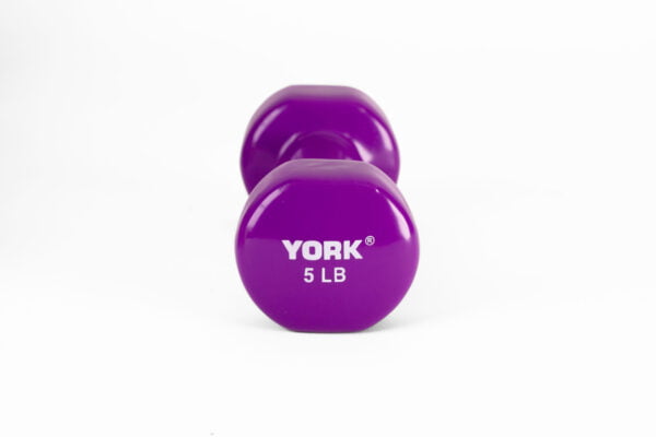 YORK 5 lb violet vinyl dumbbell - side view