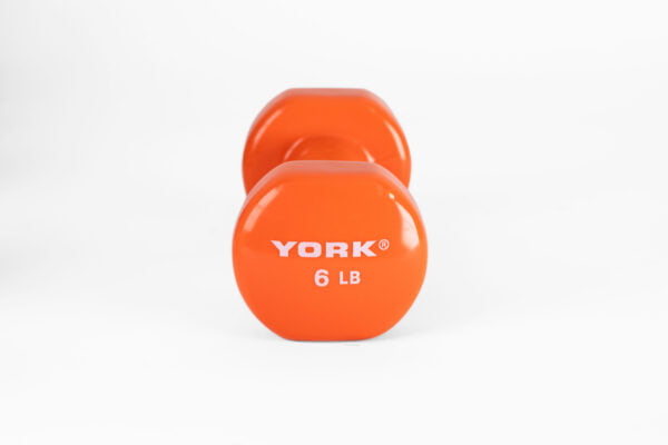 YORK 6 lb orange vinyl dumbbell - side view