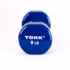 YORK 8 lb blue vinyl dumbbell - side view