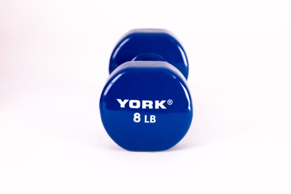 YORK 8 lb blue vinyl dumbbell - side view